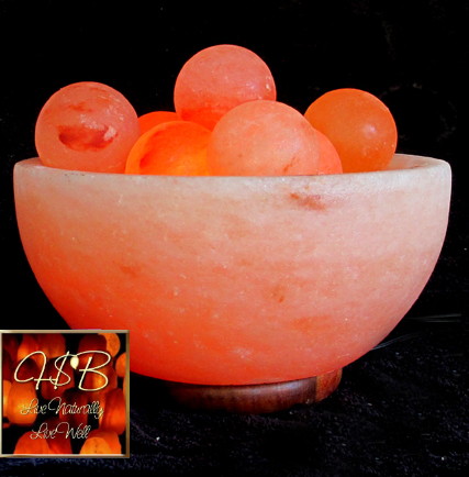 Himalayan Salt Crystal Fire Bowl Lamp w/ 6 Energy Spheres - Large